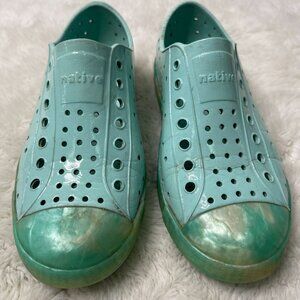 Jefferson Native Kid's Green Blue Sneakers Rubber Washable Slip On Shoes Size J1